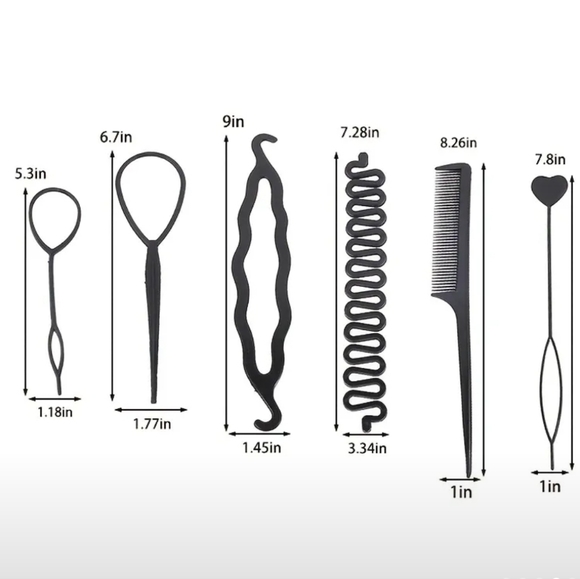 NEW》6 Piece Hair Braiding DIY Styling Tools French braids, pull thrus, bun maker - Picture 4 of 8